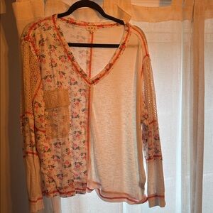 POL Floral Patchwork Blouse - Cream and Red